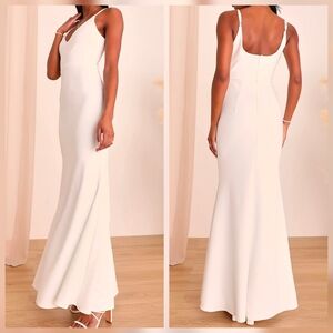 Lulus Infinite Glory White Maxi V-Neck Mermaid Wedding Dress, Size Medium